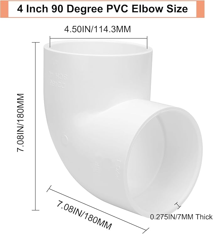 4 Inch 90 Degree Elbow 2 Way Right Angle PVC Pipe Fitting, Furniture Build - Image 2