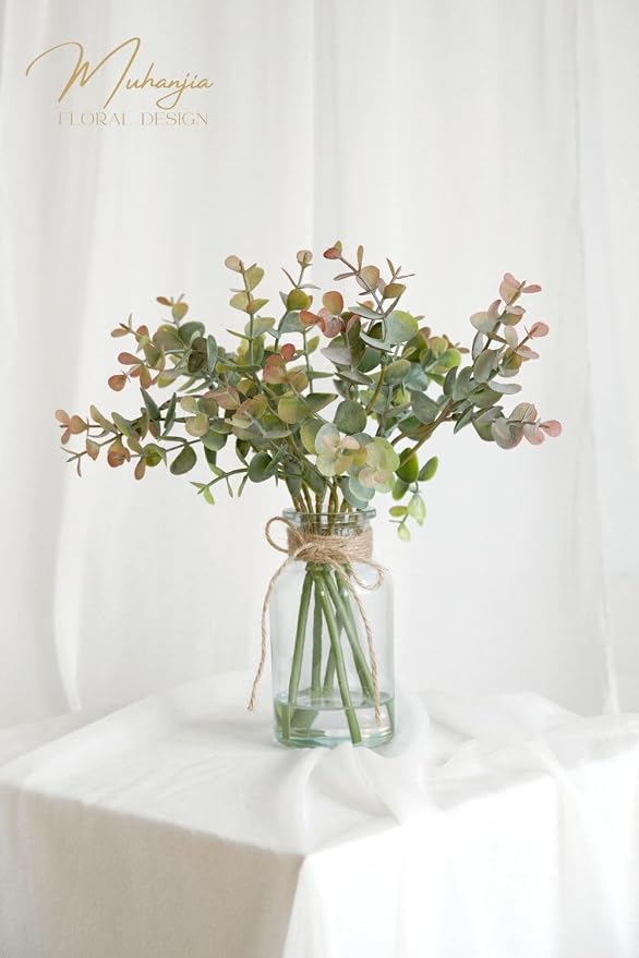 Muhanjia Artificial Eucalyptus Stems in Glass Vase - Image 3