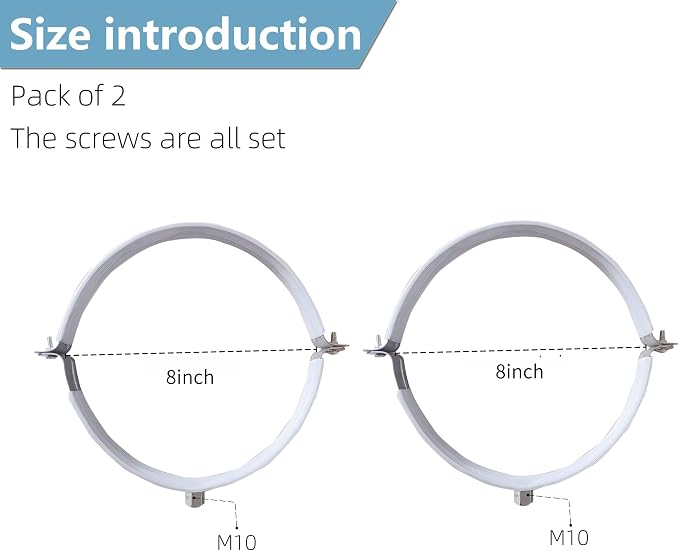 2 Sets 8 Inch Premium Hose Pipe Clamp，Heavy Duty Galvanized Iron Stove Pipe - Image 2