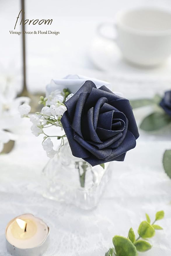 Artificial Flowers 50pcs Real Looking Navy Blue Foam Fake Roses - Image 5