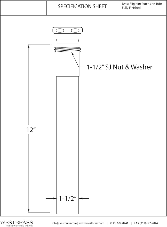Westbrass A423-62 1-1/2" x 12" Slip Joint Extension Tube, Matte Black - Image 2