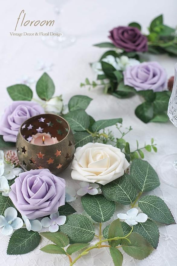 Artificial Flowers 25pcs Real Looking Lilac Foam Fake Roses - Image 2