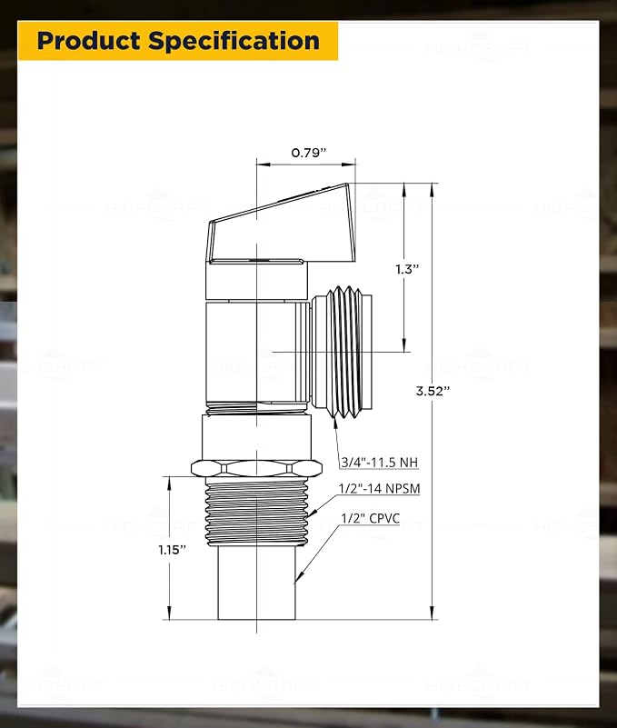 Highcraft 541D Washing Machine Replacement Valve 1/2’’ CPVC Inlet x 3/4’’ MHT - Image 2