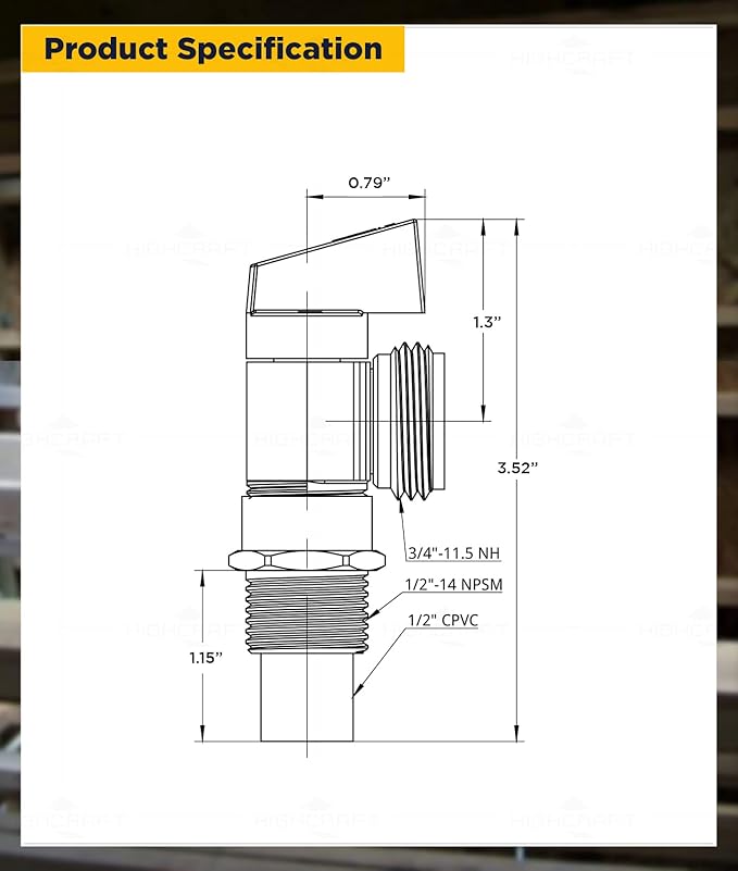 Highcraft 540D Washing Machine Replacement Valve 1/2’’ CPVC Inlet x 3/4’’ MHT - Image 2