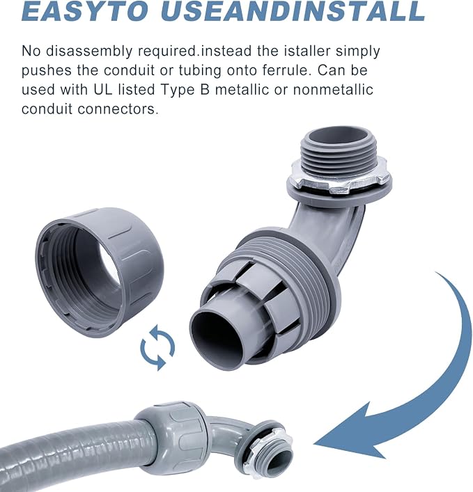 1/2 inch Liquid Tight Connector 90 Degree PVC Flexible Conduit Connector - Image 5