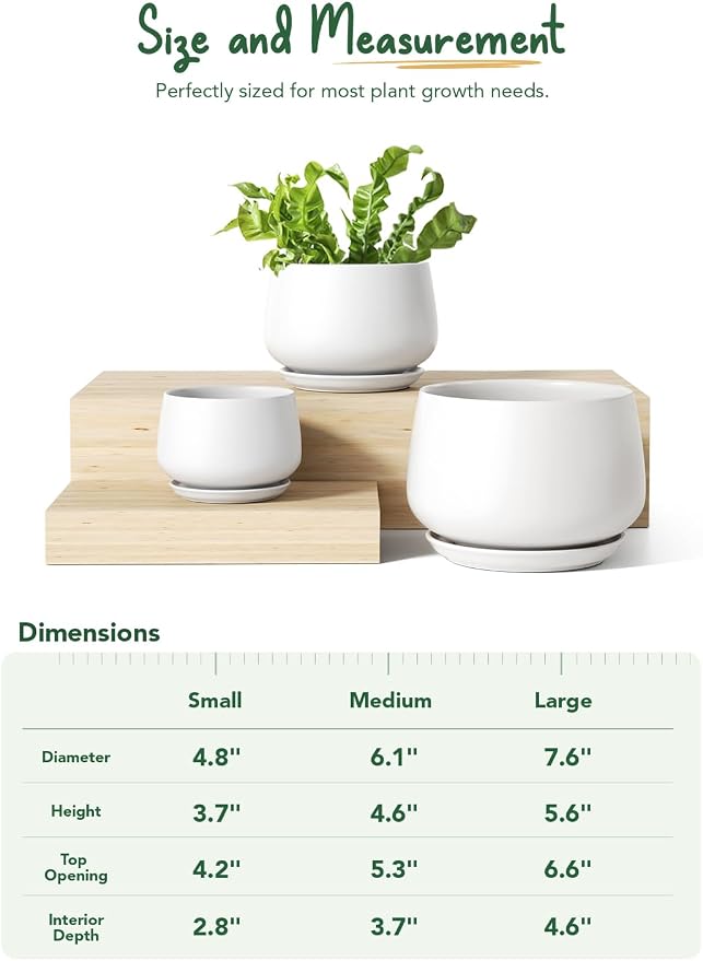 LE TAUCI Ceramic Plant Pots, 4.1+5.1+6.5 inch, Planters - Image 3