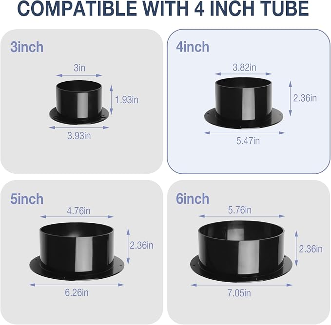 4" Duct Connector Flange, Dryer Vent Wall Plate, Duct Vent Flange | Sturdy ABS - Image 2