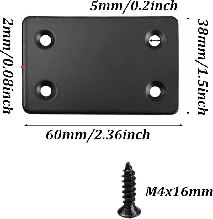 12PCS Black Stainless Steel Flat Mending Plates, 2.36" x 1.5" Straight Bracket - Image 2