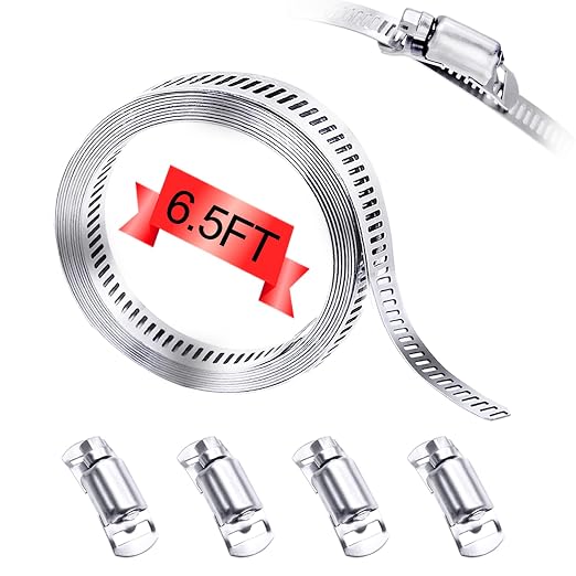 304 Stainless Steel Hose Clamp Assortment Kit, DIY 6.5FT Metal Strap + 4 by maierke