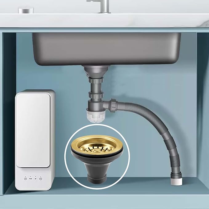 3-1/2'' Kitchen Sink Drain Kit Sink Drain Basket Sink Drain Assembly 304 - Image 5