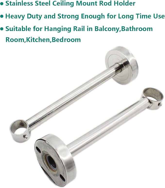 2 Pack Ceiling Mount Bracket, Stainless Steel Wardrobe Pipe Bracket Rod Holder - Image 3