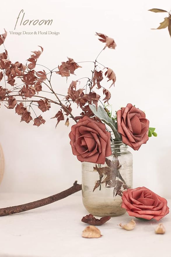 Artificial Flowers 25pcs Real Looking Dusty Cedar Foam Fake Roses - Image 2