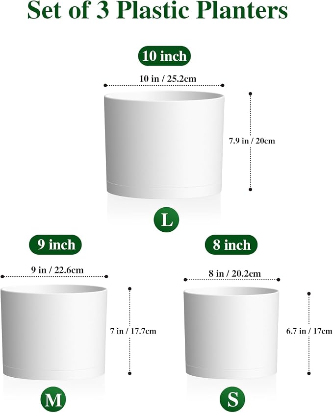 Plant Pots, 10/9/8 Inch 3 Pack Cylindrical Flower Pots - Image 2