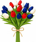 Mandy's 20pcs Artificial Red White Blue Tulips | 13.5 Inch Lifelike PU Tulips by Mandys