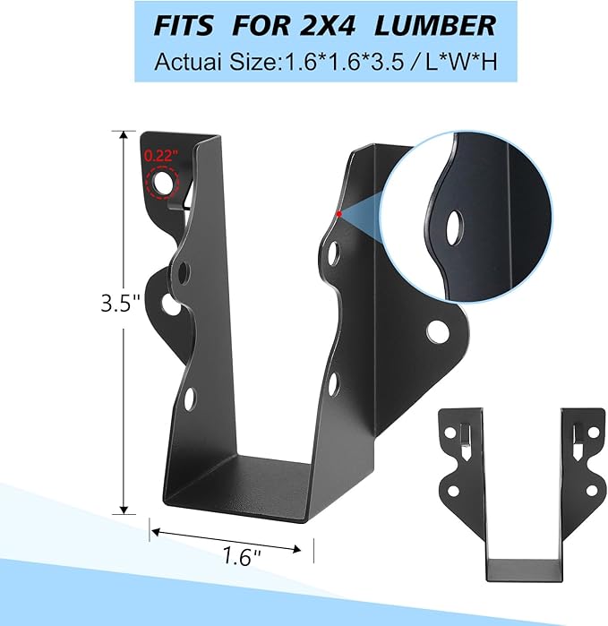 36 Pcs 2"x 4" Joist Hanger|Q235B Steel Face Mount Joist Hangers | Black Powder - Image 2