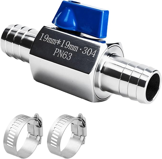 3/4" Hose ID Barb Mini Ball Valve, Stainless Steel Small Shut Off Valve by SKLSSVF