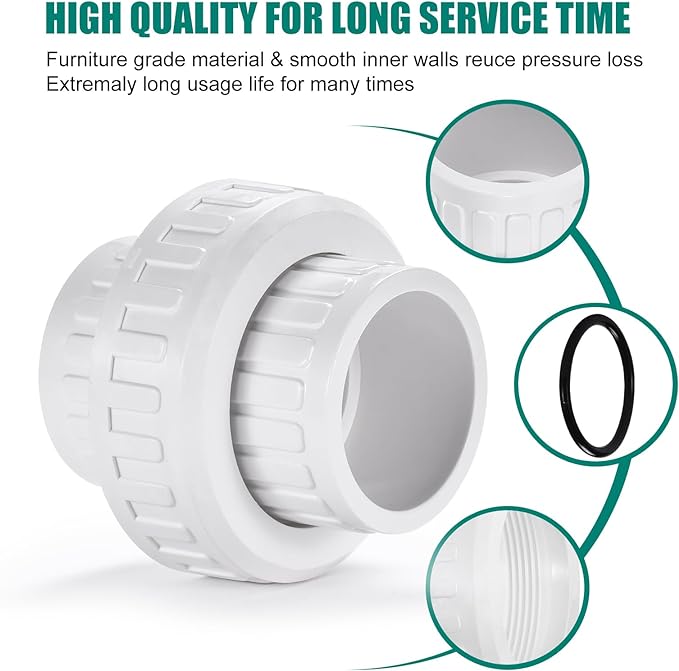 VYH 1-1/2" PVC Union Coupling Pipe Fitting, 1-1/2" PVC Slip Union Schedule 40 - Image 4