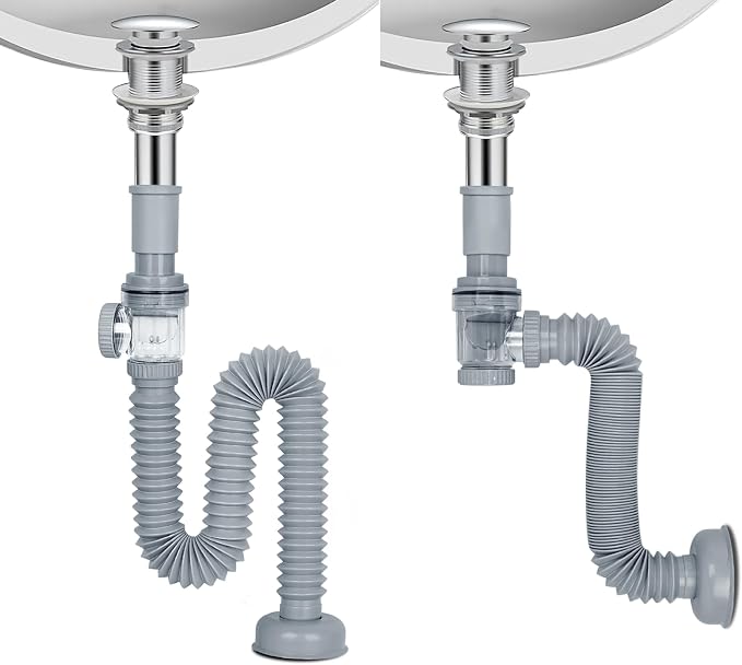 1-1/4" Bathroom Sink Drain, Universal Sink Drain Pipe W/Cleanout, P-Trap by Cunsen