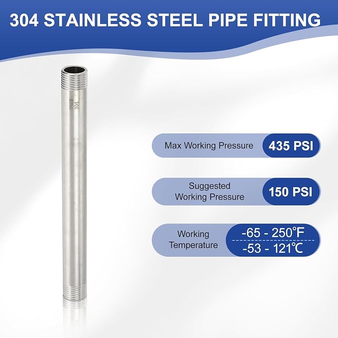 PATIKIL 304 Stainless Steel Pipe Fitting, 2 Pack 1/2" BSP Male x 1/2" BSP Male - Image 3