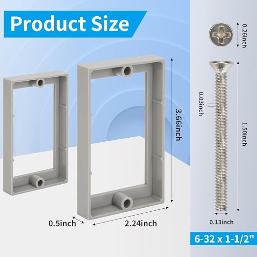 Single Gang Receptacle Outlet Box Extenders 1/2", Include 2Screws, Electrical - Image 3