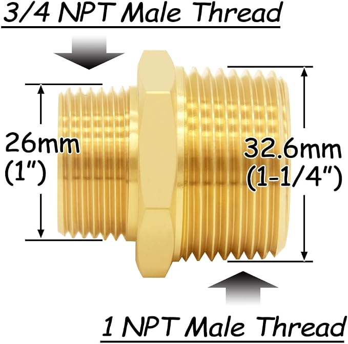 Uenede Brass 3/4" NPT Male to 1" NPT Male Reducer Adapter - Image 2