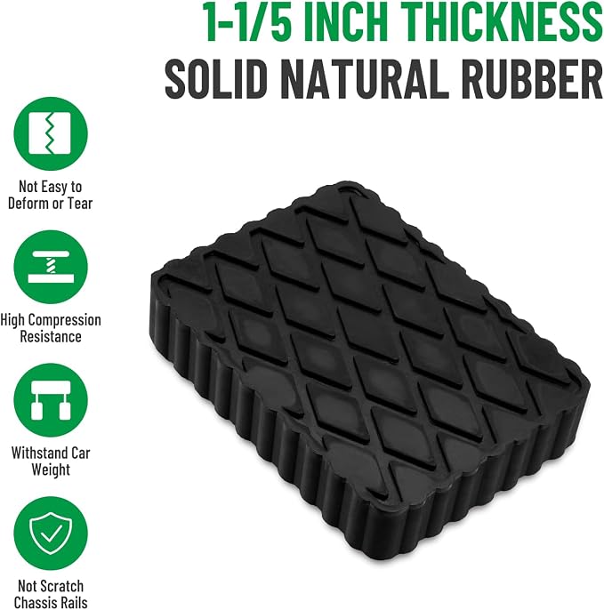 Solid Rubber Auto Lift Pads, 6-1/3" x 4-3/4" x 1" | 4 Pack Anti-Skid Lift Block - Image 2