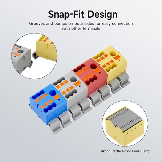 4Pcs KV225G DIN Rail Terminal Blocks, 3-Pole 1 in 6 Out Push-in | 3-Pole 1 in 6 - Image 5