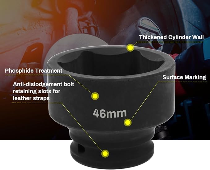 1/2" Drive 46mm Deep Impact Socket, 6 Point Chrome Molybdenum Steel Heavy Duty - Image 5
