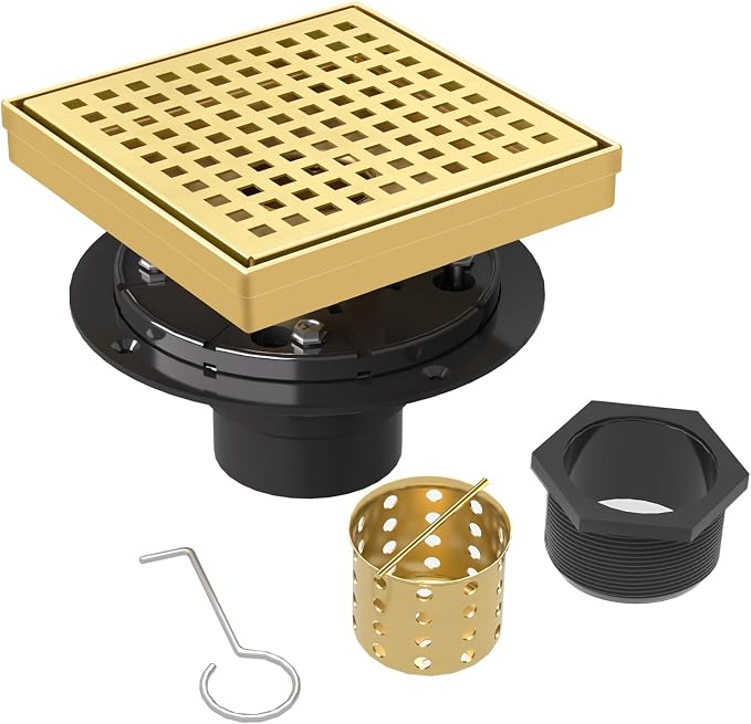 6 Inch Brushed Gold Square Shower Drain by MERRYDO