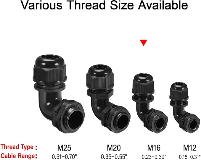M16 Cable Gland, 90 Degree Adjustable 6-10mm Strain Relief, Cord Connectors - Image 6