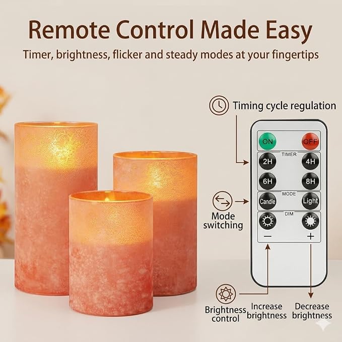 Orange Candles for Bathroom Decor, Burnt Orange Led Candles - Image 5