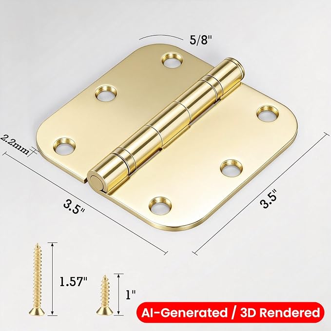 TDCHINGES Rounded Door Hinges Polished Brass 3.5 Inch 5/8" Lasting Mute | 30 - Image 5