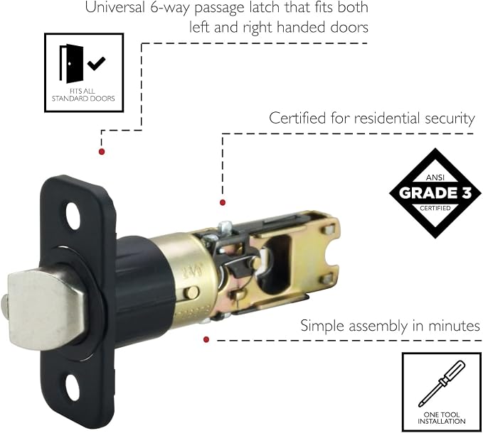 Design House 779298 6-Way Universal Entry Latch Matte Black | Adjustable - Image 3