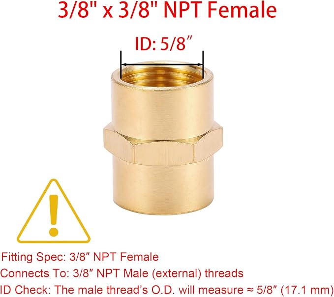 2 Pack 3/8" x 3/8" NPT Coupler, Brass Female Pipe Fitting - Image 6