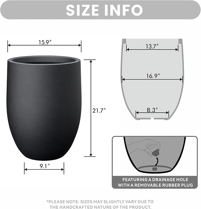 Kante Large Round Bullet Black Concrete Planter 21.7" Tall, Outdoor | Rubber - Image 2