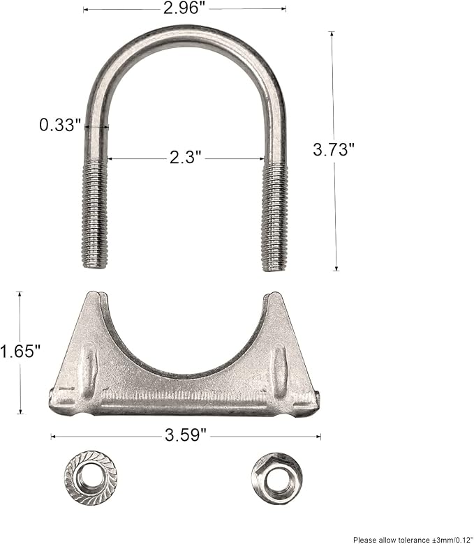 Heavy Duty 2.125" 2-1/8 Inch Exhaust U Bolt Clamp Stainless | 8.5mm Thick Rod - Image 2