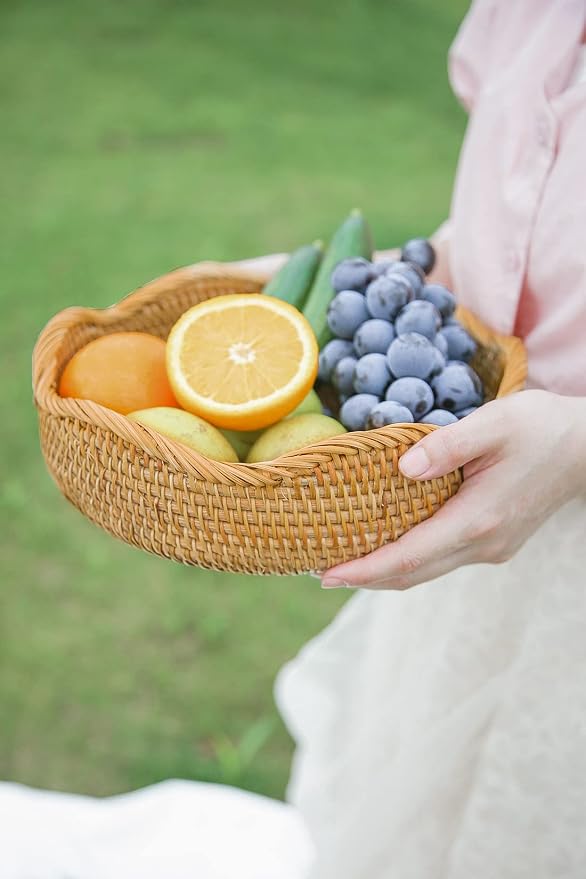 HITOMEN Handmade Rattan Bread Baskets Round Wicker Fruit Serving Storage Bowls - Image 2