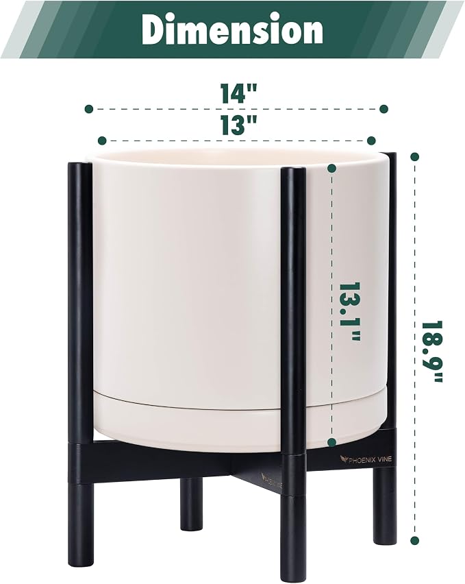 D'vine Dev Ceramic Pot with Ebony Wood Stand, 14 in, 55-B-S-8 | Mid-Century - Image 3