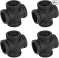 1" Black Pipe Fittings 4-Way Cross Fitting Home Expert 4 Pack | Malleable Cast by HomeExpert
