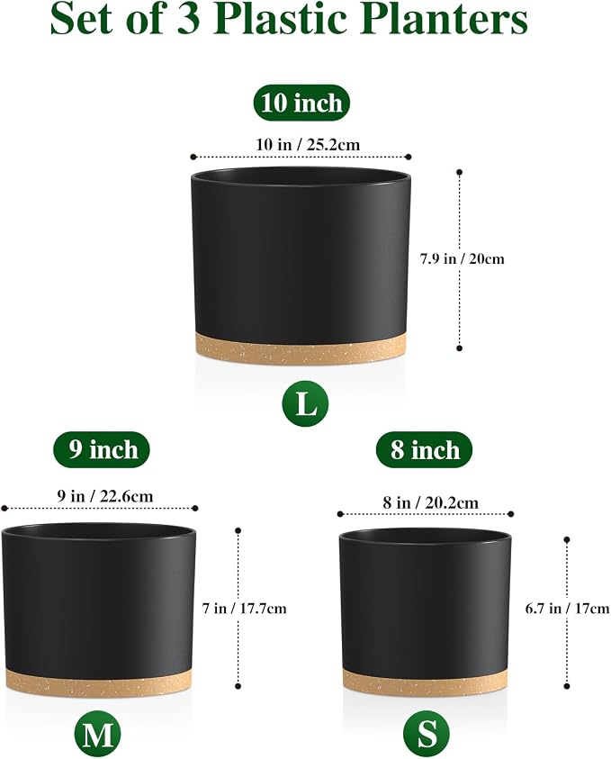 Plant Pots, 10/9/8 Inch 3 Pack Cylindrical Flower Pots - Image 2