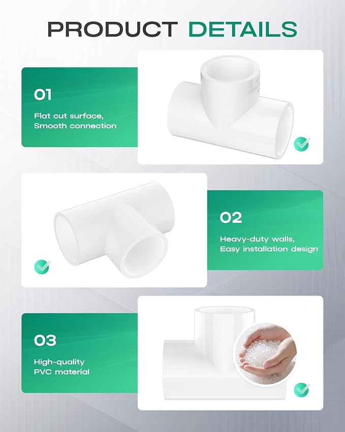 6-Pack 3/4 Inch PVC Tee Pipe Fittings, 3 Way Socket x Socket, Schedule 40 PVC - Image 6