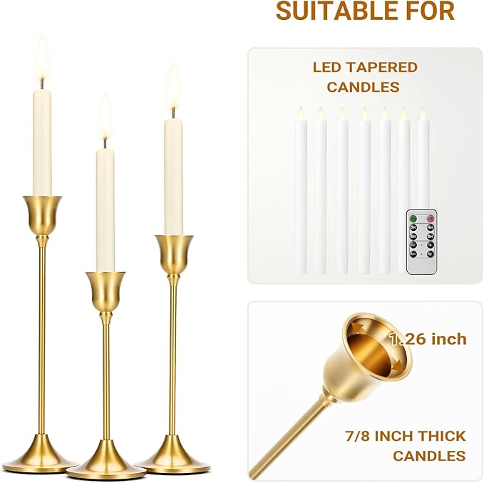 Tifanso 3PCS Vintage Brass Gold Taper Candlestick Holders - Image 5