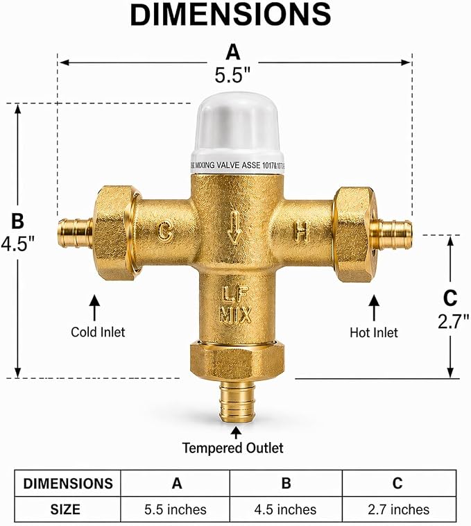 1/2" F1807-PEX Thermostatic Mixing Valve, Cert: ASSE, NSF | TMV, Precise water - Image 2
