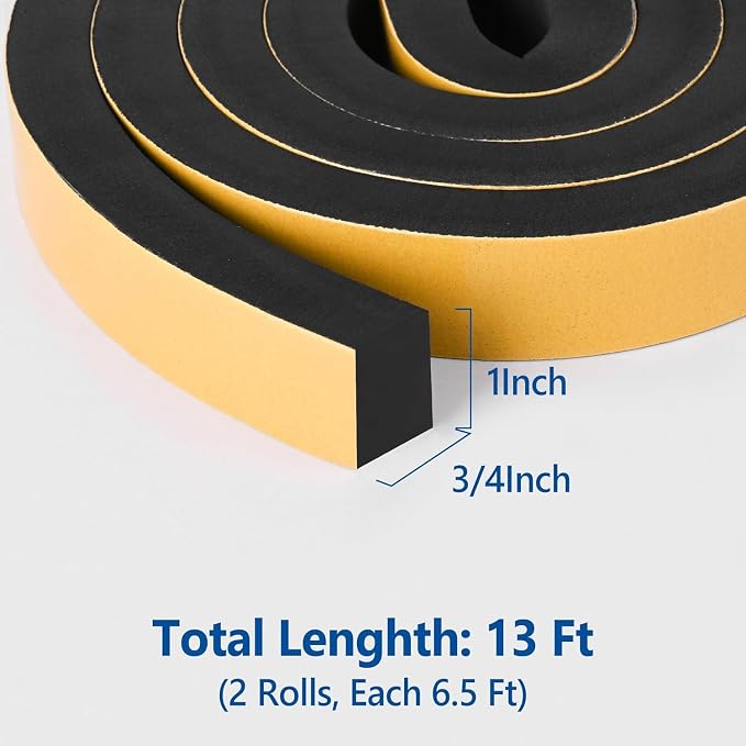 Self Adhesive Foam Tape Weatherstrip 1in x 3/4in x 13Ft High Density Foam - Image 2