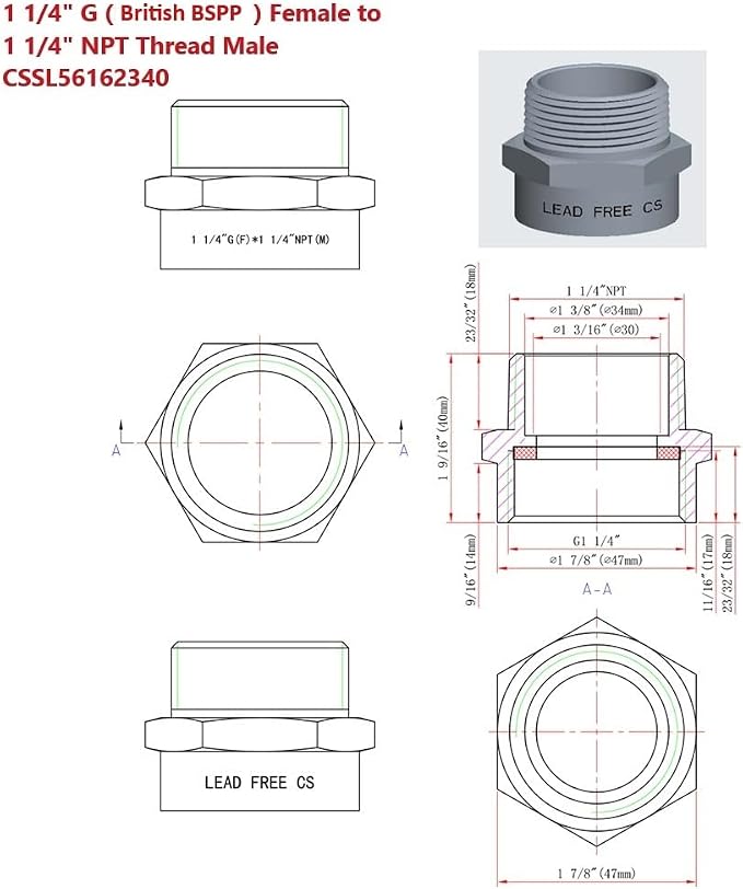 Cascada G Thread to NPT Thread Pipe Fitting Adapter - Image 4