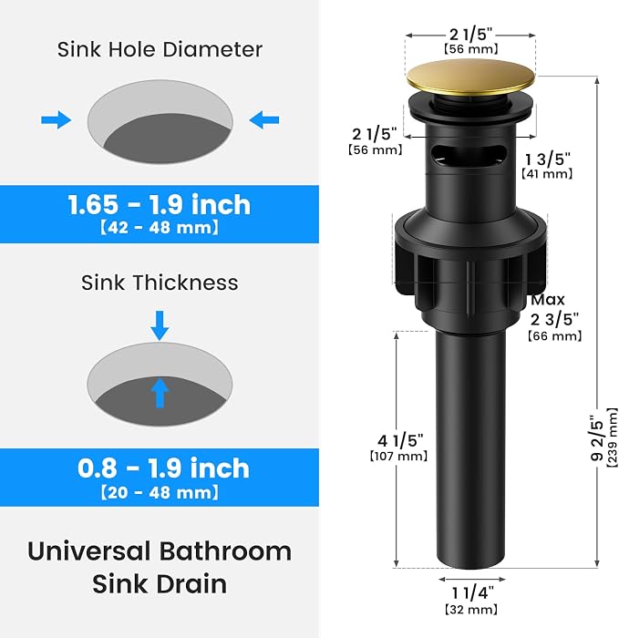 Bathroom Sink Drain with Overflow with Hair Catcher Anti-Clog Sink Strainer - Image 2