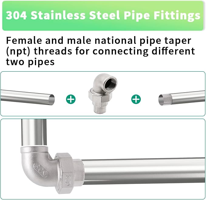 2 Pcs 304 Stainless Steel 90 Degree Elbow Union, 3/4" NPT Threaded Female x - Image 6