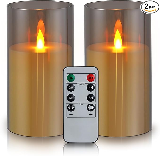 wemarry Flameless Candles Acrylic Glass Pillars 3" D x 6" H Battery Operated by wemarry