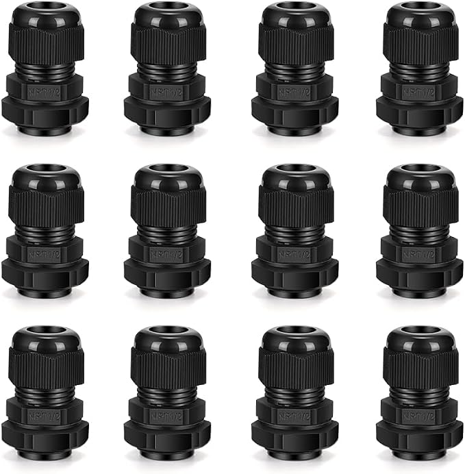 Cable Gland 12 Pack 1/2" NPT Waterproof Adjustable Connector Strain Relief Cord by CGELE