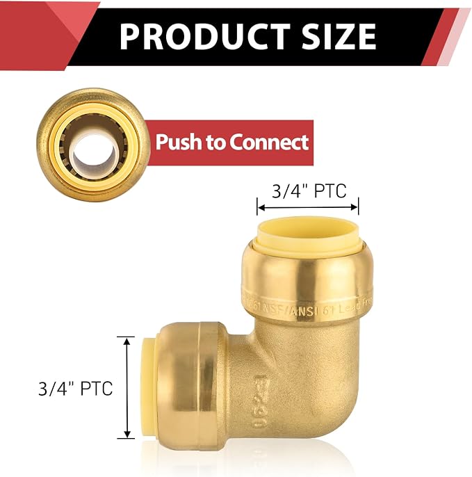 2piece EFIELD 3/4-inch 90-Degree Elbow, Push-Fit Brass Fittings | Connect Copper - Image 2
